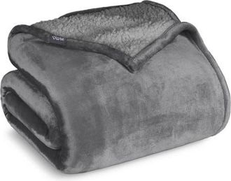 Bare Home Reversible Plush Fleece Blanket in Grey/grey at Nordstrom, Size King