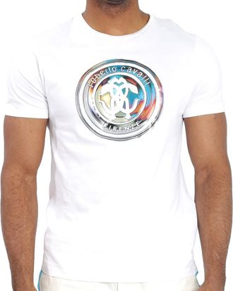 Roberto Cavalli White Reflect Logo Print Cotton T-shirt, Size X-Small