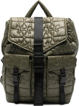 Ganni Backpacks, female, Green, ONE SIZE, Quilted Backpack