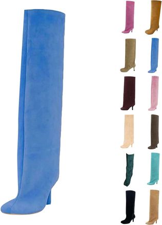 Generic Suede Knee High Boots for Women Wide Calf Square Toe Stiletto Heels Tall Boots Ladies Fall Winter Slouchy Pull On High Heel Dress Long Booties for Par