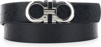 Ferragamo Black Textured Reversible Buckle Belt