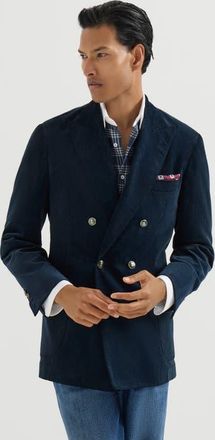 Brunello Cucinelli Sea Island cotton narrow wale corduroy one-and-a-half breasted deconstructed blazer with patch pockets in Blue at Nordstrom, Size
