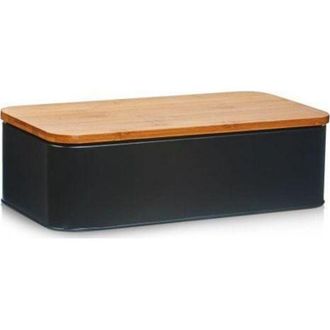 ZELLER Caja De Pan Moderna Negra Con Tabla De Bamb&uacute;