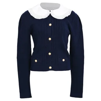 Alessandra Rich Cable-Knit Cardigan in Navy Blue Cotton