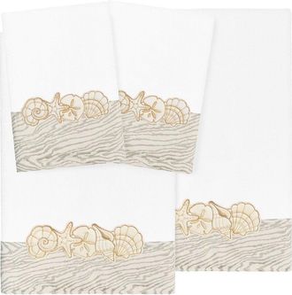 Linum Home Textiles 100% Turkish Cotton Shell Row 4Pc Embellished Towel Set