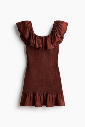 H&M Flounced Off-the-shoulder Dress in Rust Brown at Nordstrom, Size Xx-Small