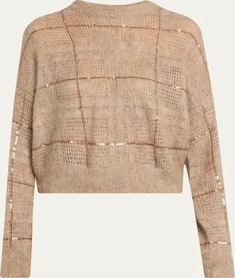 Brunello Cucinelli Paillette Check Mohair Crewneck Sweater