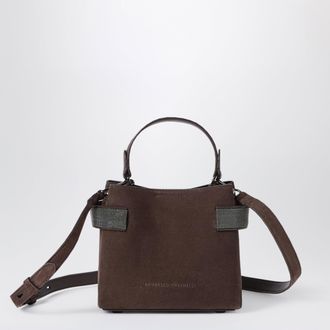 Brunello Cucinelli Borsa Top Handle Essence Small in camoscio marrone