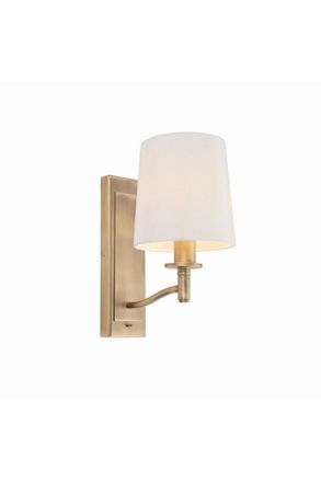 Netlighting Ortona 1 Light Wall Matt Antique Brass Vintage White Faux Silk E14 in Gold