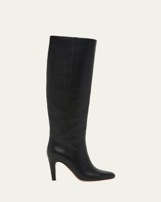 Ferragamo 95mm Nylu Leather Knee-High Boots