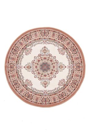 THEKO Alfombra floral oriental tejida a m&aacute;quina en lana natural