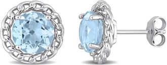 Amour 4 3/4 CT TGW Sky Blue Topaz Halo Earrings In Sterling Silver