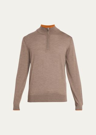 Fioroni Cashmere Mens Tipped Wool Half-Zip Sweater