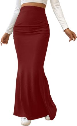 Generic Womens Ruffle Bodycon Long Skirt Soft Wrap Around Fishtail Midi Skirts Casual-Ladies Cocktail Dresses Work Office Beach Daily Comfy High Waisted Fashi