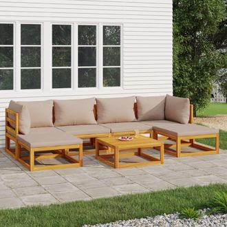 vidaXL Set Muebles De Jard&iacute;n 7 Pzas Madera Maciza Y Cojines Gris Taup&eacute; Vidaxl