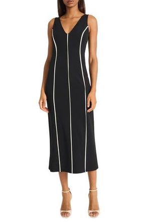 Maggy London Contrast Piping Sleeveless Midi Dress in Black/Ivory at Nordstrom Rack, Size 18