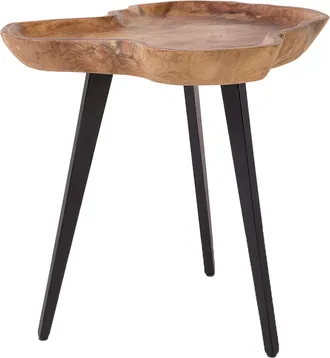 Beliani Mesa Auxiliar De Madera Clara Teca Tr&iacute;pode Base De Acero Bandeja Superior Besa Decorativa De Estilo R&uacute;stico Elsa