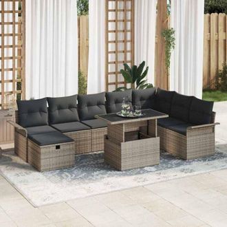 vidaXL Conjunto De Sof&aacute; De Jard&iacute;n Con Coj&iacute;n 9 Pcs Gris Polirat&aacute;n Vidaxl