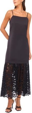 Vince Camuto Lace Hem Mixed Media Dress in Rich Black at Nordstrom Rack, Size Xx-Large