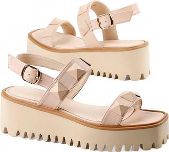 All Black Womens Pyramid Stud Flatform Sandal In Pink