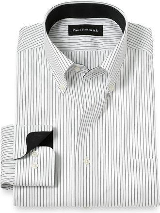 Paul Fredrick Non-iron Cotton Stripe Dress Shirt With Contrast Trim