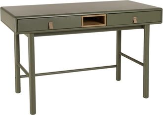 Macabane Escritorio verde con 2 cajones y 1 hueco en madera natural