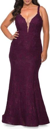 La Femme Plus SIze Dress Lace Fitted Long Gown in Dark Berry at Nordstrom, Size 18W