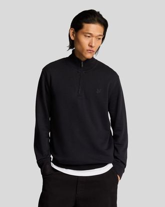 Lyle & Scott Superfine Katoenen 1/4 Zip Sweatshirt - Zwart