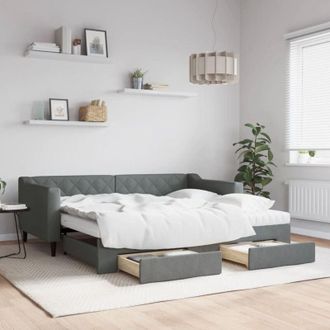 vidaXL Daybed with Trundle and Drawers Dark Grey 90x190 cm Fabric vidaXL