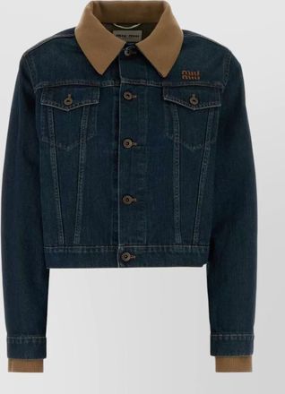 Miu Miu denim jacket long sleeves contrast collar pockets