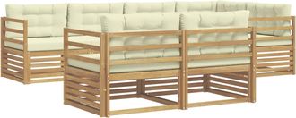 vidaXL Conjunto De Sof&aacute;s De Exterior 7 Uds. Blanco Y Crema Poli&eacute;ster Vidaxl