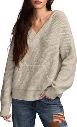Lucky Brand Cloud Soft V-Neck Sweater Hoodie in Light Heather Gray at Nordstrom, Size X-Large