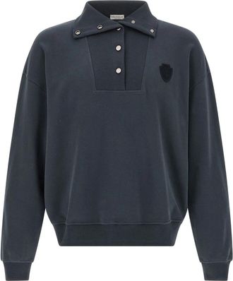 Brunello Cucinelli Sweatshirt met Katoenen Logo - Dames - Sweatshirts - Blauw - XS - Katoen - Hoodies & sweatvesten