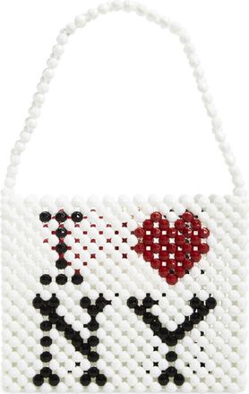 Susan Alexandra I LOVE NY Beaded Top Handle Bag in White at Nordstrom
