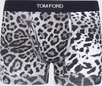 Tom Ford Boxer in cotone stretch con stampa animalier e vita logata jacquard