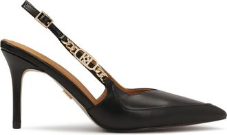 Kazar Zwarte slingback pumps met metalen monogram. Dit product valt klein uit. - Dames - Pumps - Zwart - 39 EU - Leer - Schoenen
