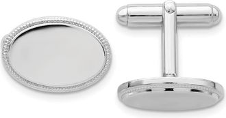 Diamond2Deal Rhodium-plated Polished Beaded Oval Engravable Cuff Links