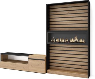 Skraut Home Skraut Home - Muebles De Sal&oacute;n Para Tv, Conjunto De Muebles Comedor, 260x186x35cm, Para Tv Hasta 65, Chimenea El&eacute;ctrica, Estilo Moderno, Roble Y Negro