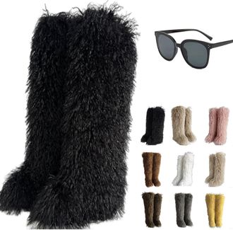 Generic Fluffy Thigh High Boots - Over The Knee Fluffy Boots for Women Faux Winter Snow Boots Outdoor Wear ( 8,10.5)