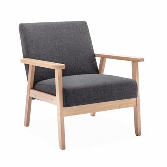 Sweeek Sill&oacute;n estilo escandinavo de madera y tela, gris oscuro