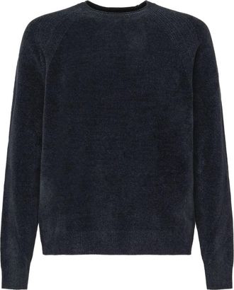 Roberto Ricci Design Blauwe Velvet Ronde Gebreide Trui - Heren - Ronde hals truien - Blauw - XL - Truien & Vesten