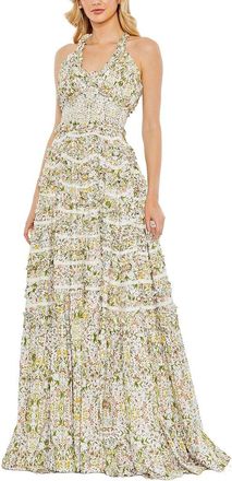 Mac Duggal Floral Ruffle A-Line Gown