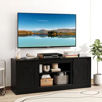 Costway Costway Wooden TV Stand Cabinet for 70 Inch TVs Media Entertainment Center in Black