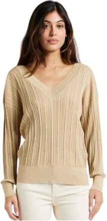 Liu Jo V-hals Lurex Truien - Dames - V-hals truien - Beige - M - Truien & Vesten