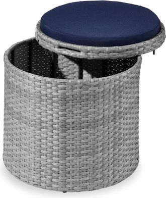 Best Choice Products Round Wicker Ottoman, Multipurpose Furniture w/ Removable Cushion, Steel Frame