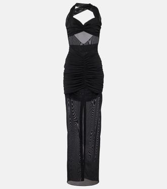 Alessandra Rich Ruched sheer mesh maxi dress