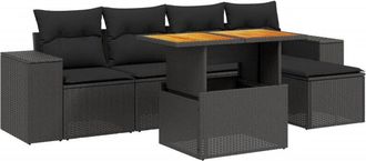 vidaXL Set De Sof&aacute;s De Jard&iacute;n 6 Piezas Y Cojines Rat&aacute;n Sint&eacute;tico Negro Vidaxl