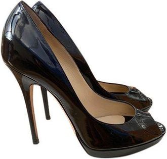 Jimmy Choo London Black patent peep-toe heeled pumps Size 38