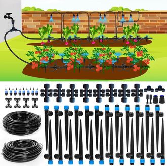 No Brand Sistema De Riego Por Goteo De 10 M + 60 M - Kit De Riego De Jard&iacute;n De Conexi&oacute;n R&aacute;pida Con Goteros Ajustables - Mangueras De 6 Mm Y 8 Mm - Para Bancale