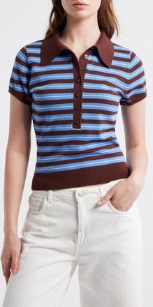 Reformation Bentley Crop Polo Sweater in Mahogany Multi Strip at Nordstrom, Size X-Small
